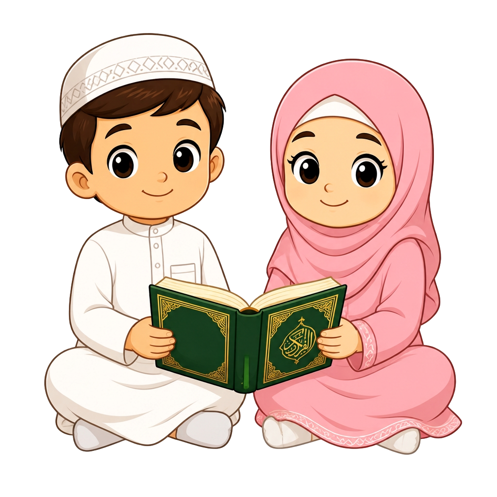 Yahya and Noura sitting together with an open Qurโan